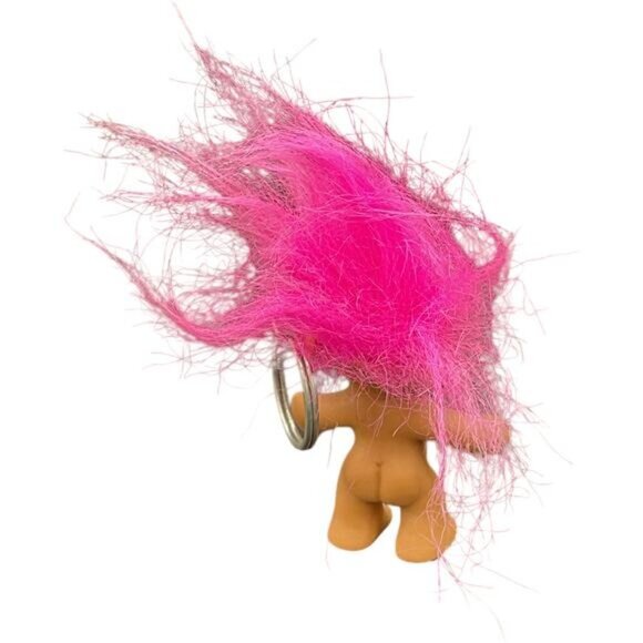 Vintage Pink Haired Troll Doll Keychain With Yellow Sunglasses 2.5" Total Trolle - Picture 3 of 4